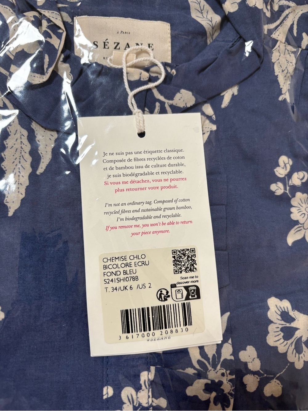 Chemise chlo bicolore ecru fond bleu sezane - Picture 4 of 4